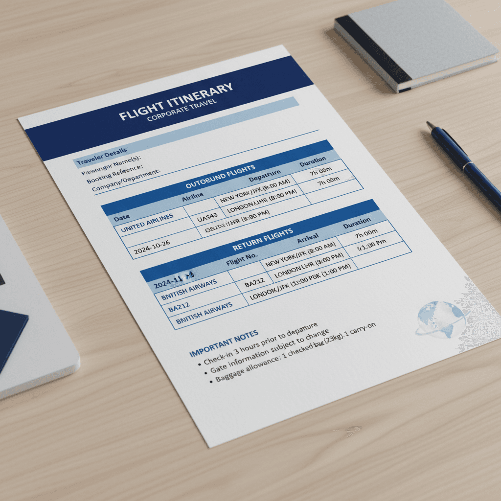 Flight Itinerary Template for Visa Application 2026